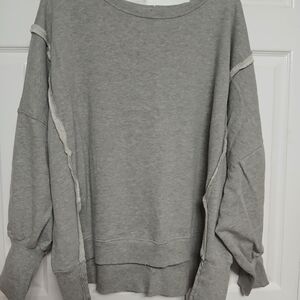 We The Free Camden Women's Gray Knit Oversized Pullover Sweater Balloon Sleeve